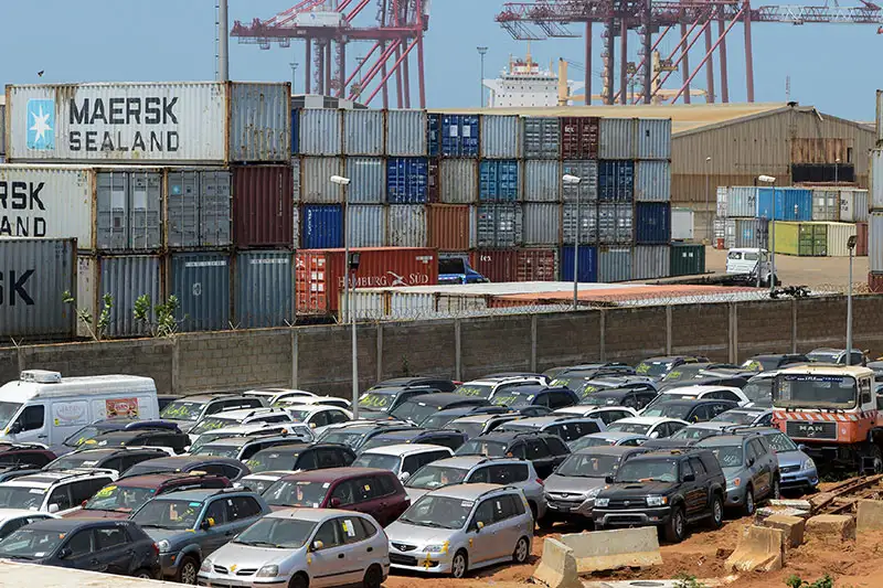 Cars lined up at a port side